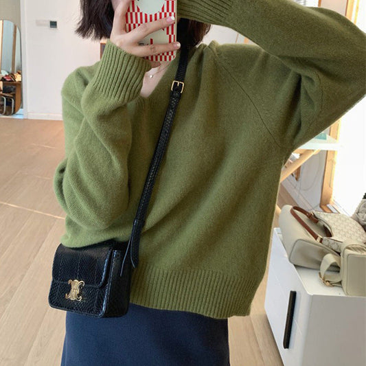 Simple Basic V-neck Casual Style Knitwear Soft Glutinous Small Short Bottoming Shirt Sweater