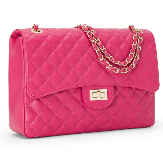 Borsa Donna a Spalla e Tracolla, In Vera Pelle Trapuntata, Made in Italy, Modello Vivienne