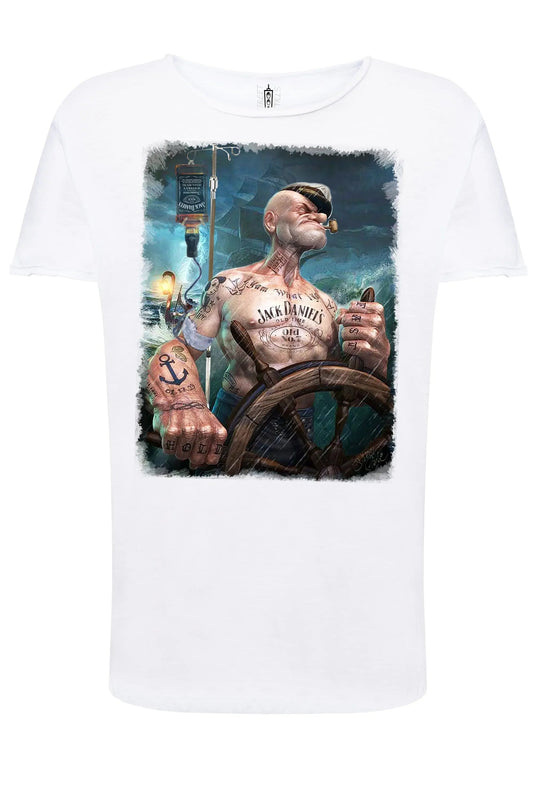 Popeye Jack Daniels T-Shirt Uomo Cotone Fiammato