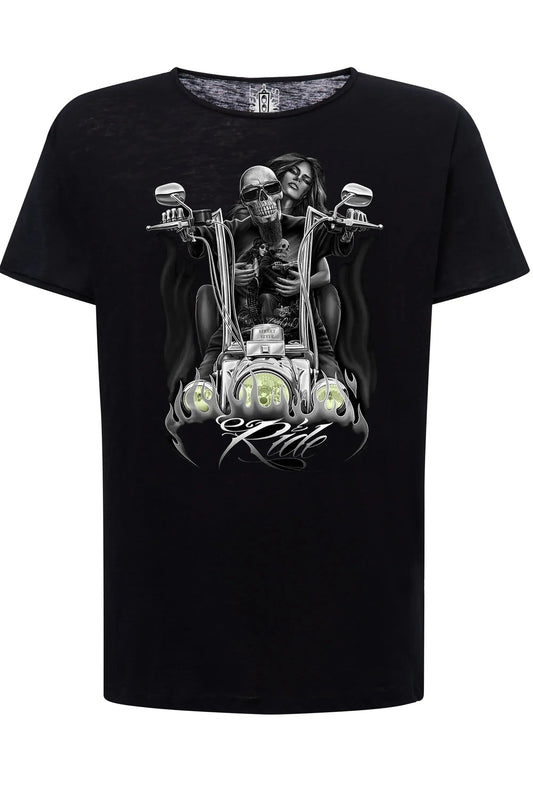 Ride Fire Tattoo Skull - T-shirt Uomo Cotone Fiammato
