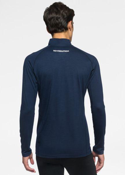 T-shirt LS Half Zip Uomo Blu