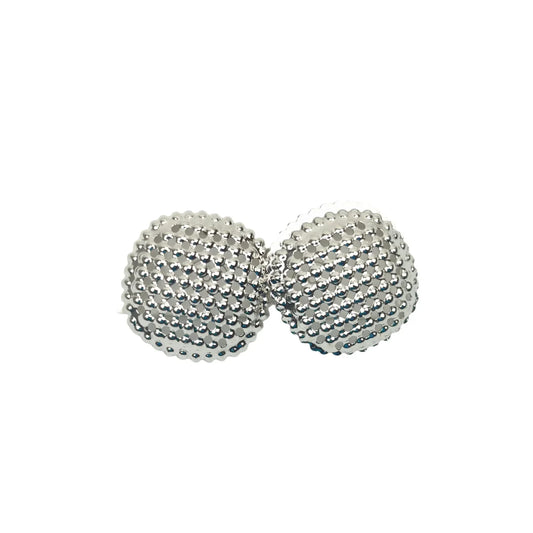 Silver-tone round textured stud earrings