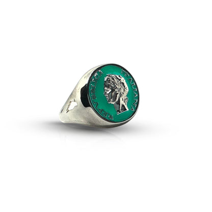 Anello Chevalier Argento Smalto Dolce Vita Anni 50 Vintage