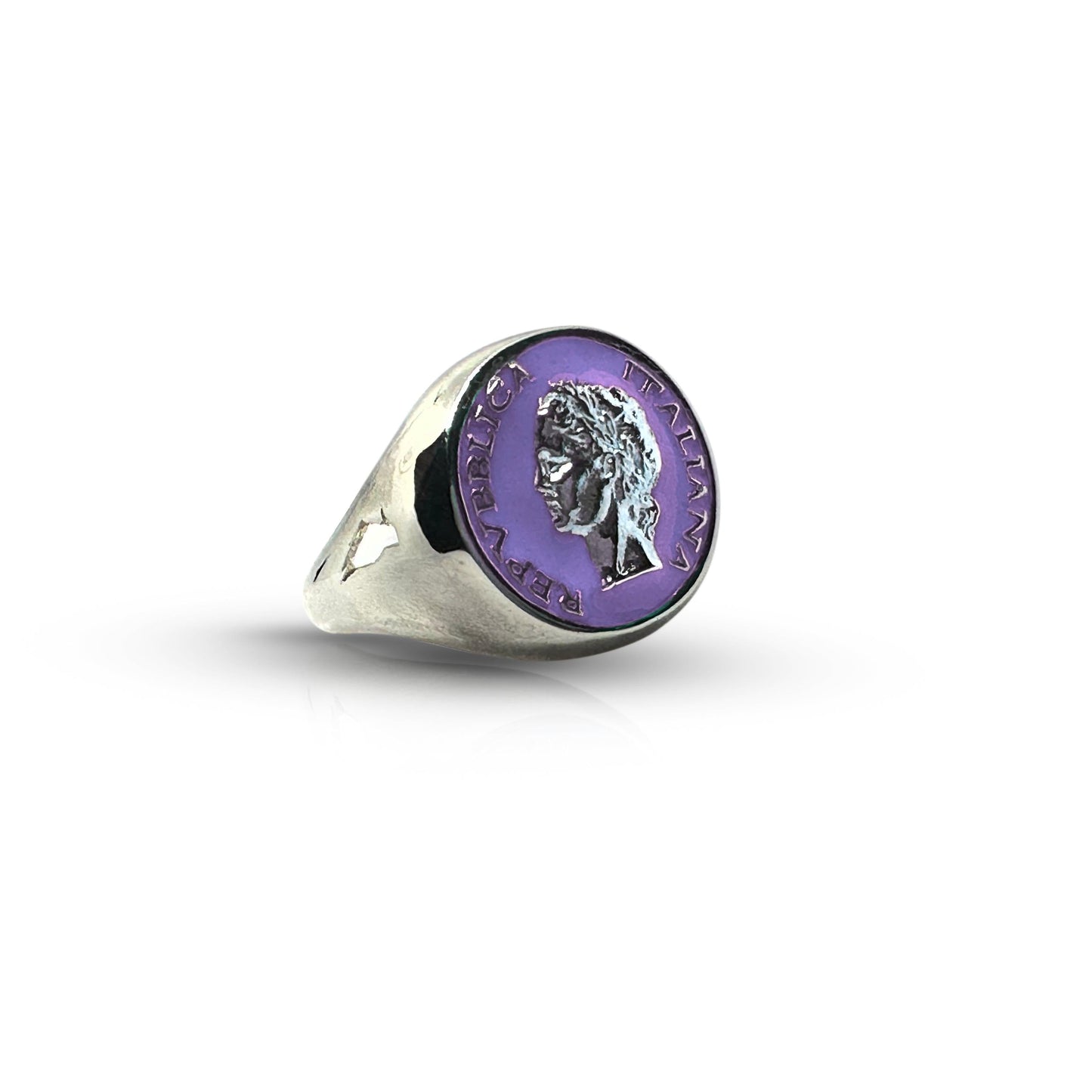 Anello Chevalier Argento Smalto Dolce Vita Anni 50 Vintage