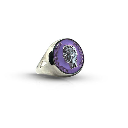 Anello Chevalier Argento Smalto Dolce Vita Anni 50 Vintage