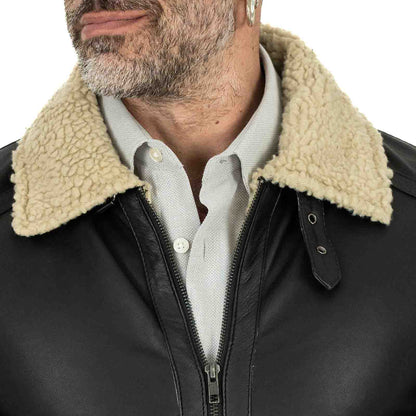 Giacca Biker In Vera Pelle Nero Interno Nero Uomo Slim In Stile Montone Collo Con Fibbia Rindway