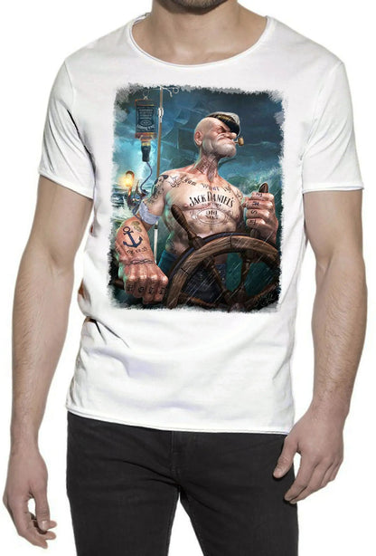 Popeye Jack Daniels T-Shirt Uomo Cotone Fiammato