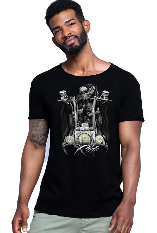 Ride Fire Tattoo Skull - T-shirt Uomo Cotone Fiammato
