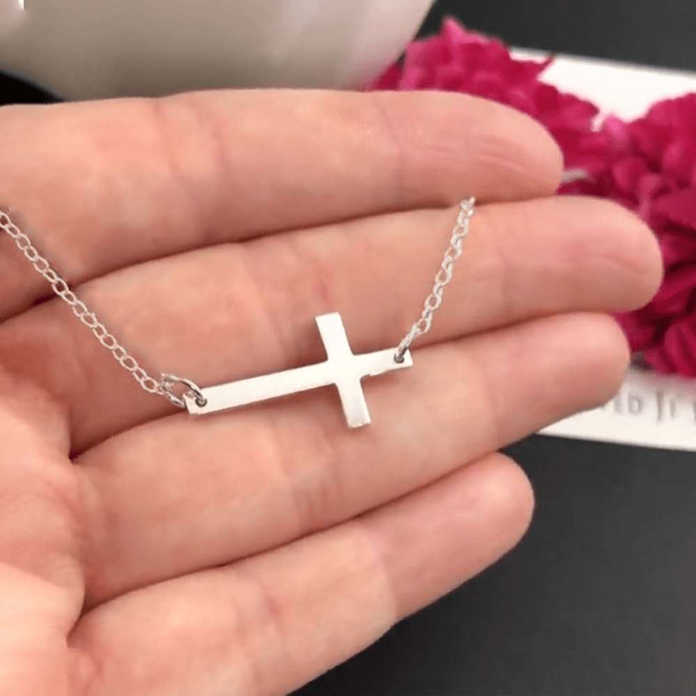 Collana Croce orizzontale - A Mio Figlio, con Amore Mamma.