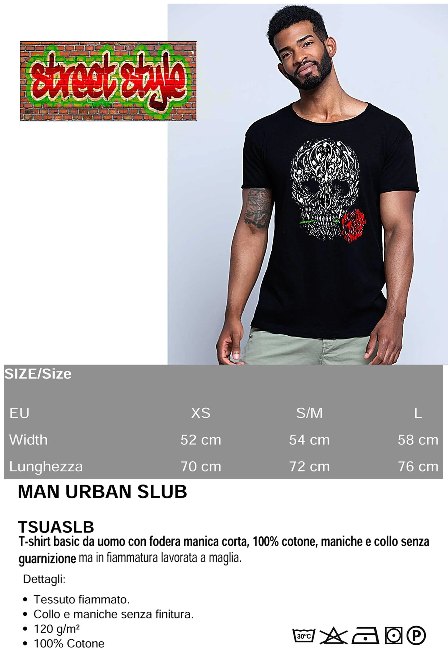 Skull & Rose | T-shirt Uomo Urban Slub 100% Cotone