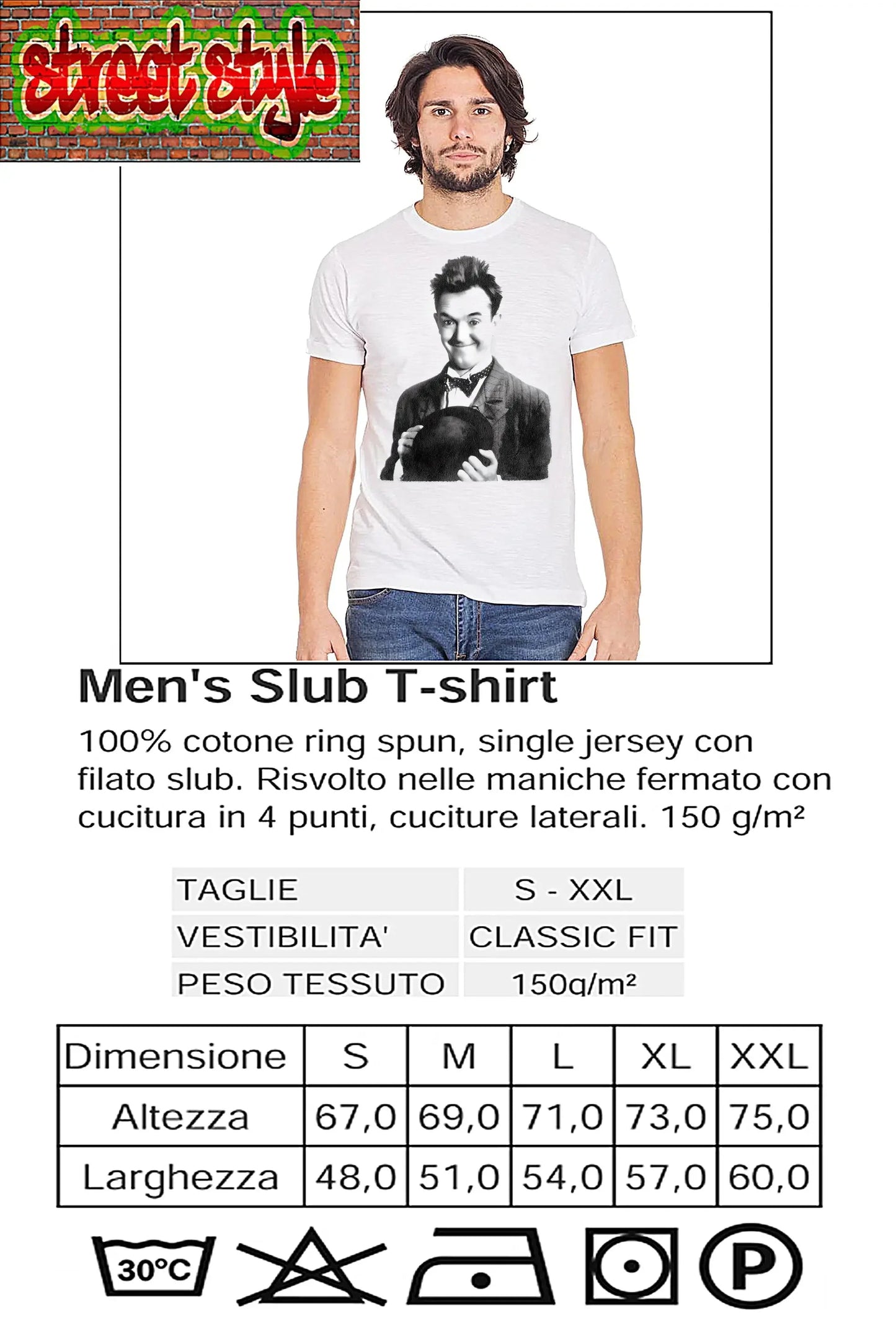 T-shirt Stan Laurel 'The Legend' - Cotone Fiammato