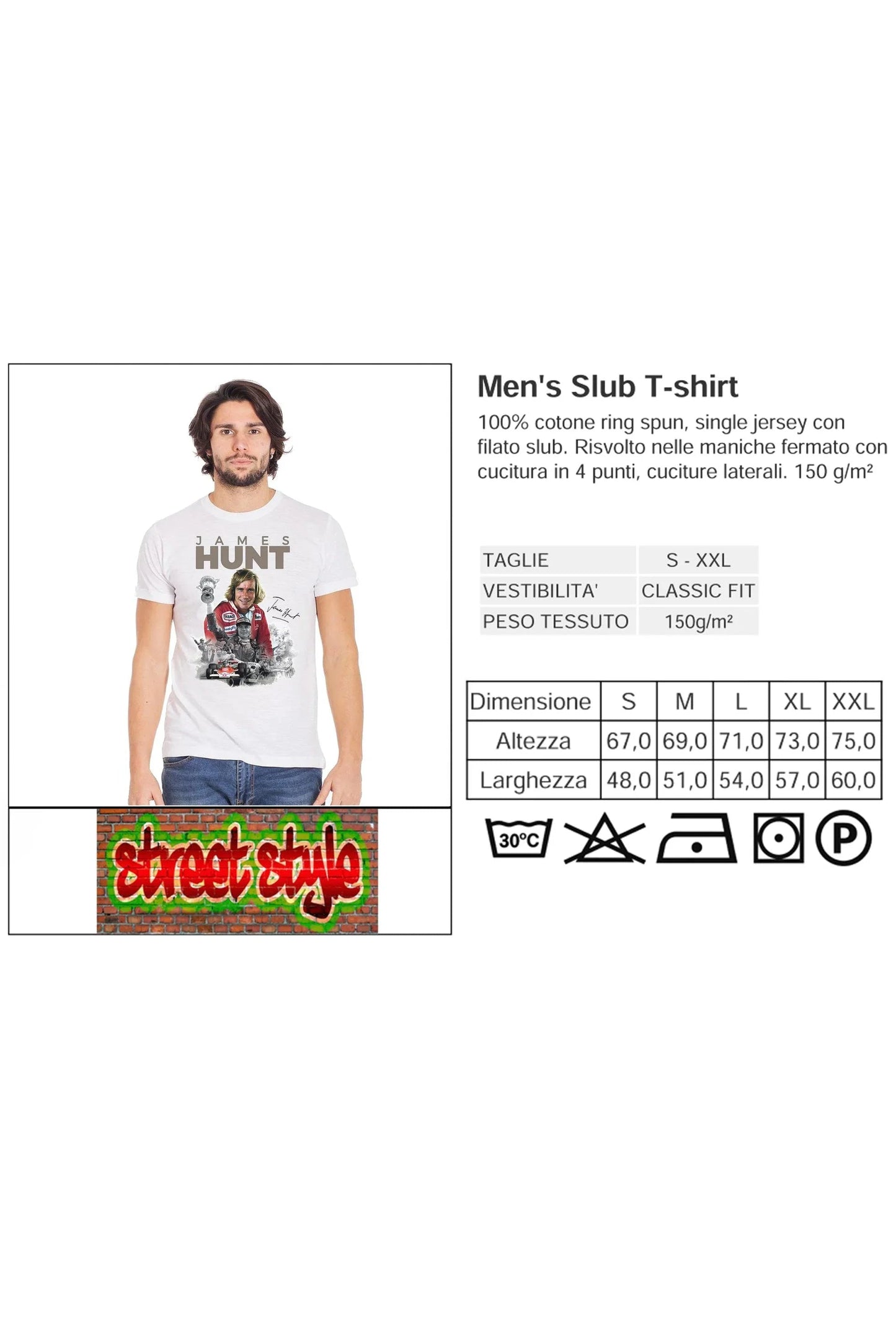 The Legend James Hunt - T-shirt Uomo Cotone Fiammato