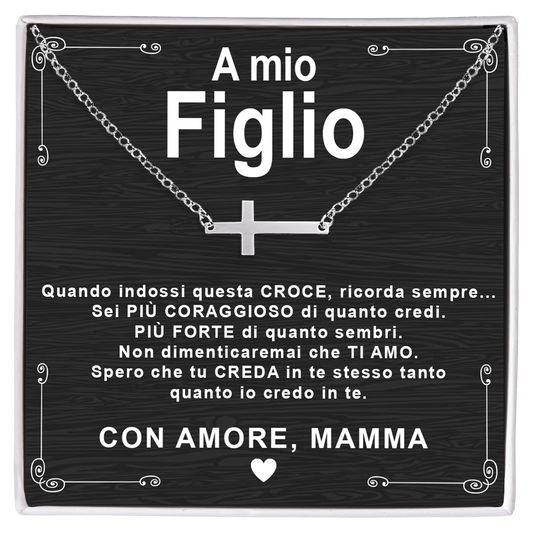 Collana Croce orizzontale - A Mio Figlio, con Amore Mamma.