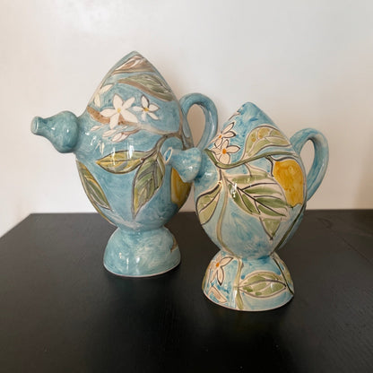 "Bummulo Malandrino" Ceramic Sicilian Jug - Blue with Lemons and Orange Blossoms
