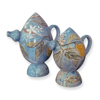 "Bummulo Malandrino" Ceramic Sicilian Jug - Blue with Lemons and Orange Blossoms