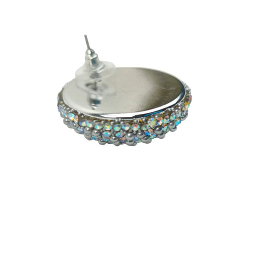Silver Rhinestone Dome Stud Earrings – Sparkly Statement Jewelry