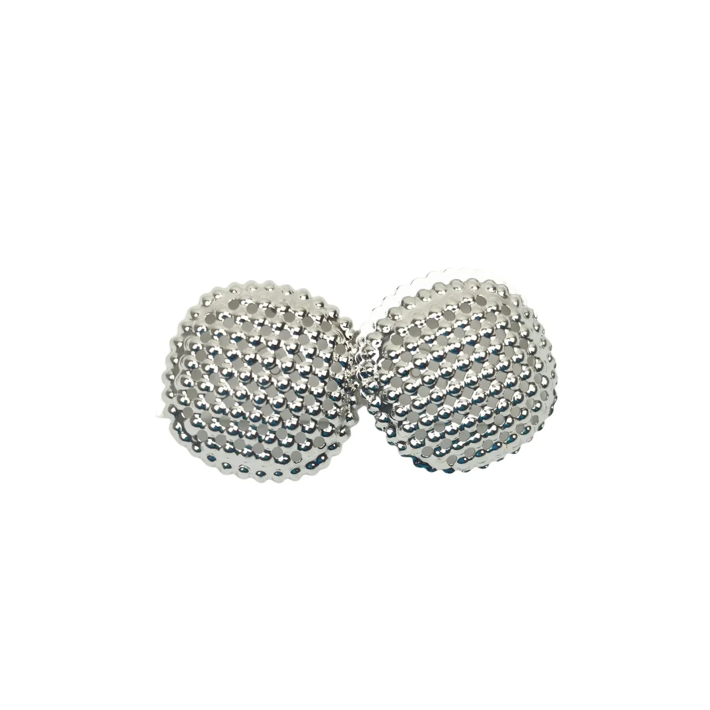 Silver-tone round textured stud earrings