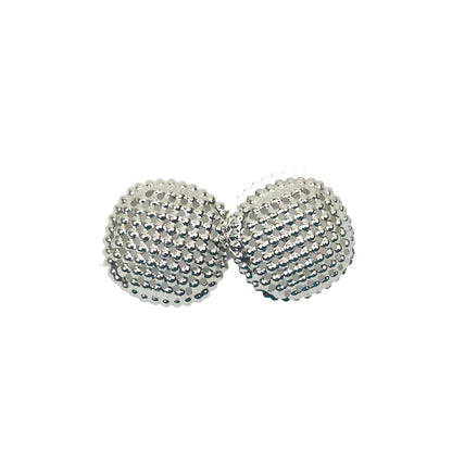 Silver-tone round textured stud earrings