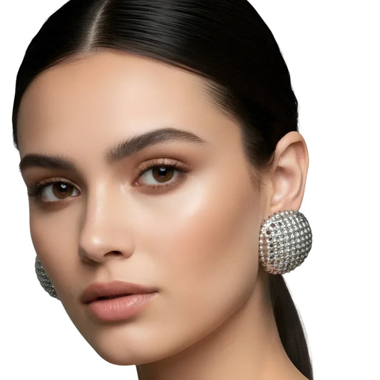 Silver-tone round textured stud earrings
